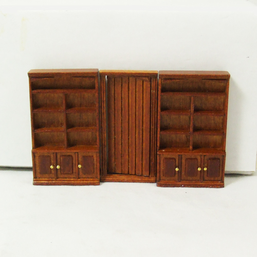 Q5863 Walnut Bookcases with a door set 3pcs in 1/4" scale